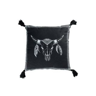 Coussin Déco à Pompons "Mohicana" 40x40cm Noir