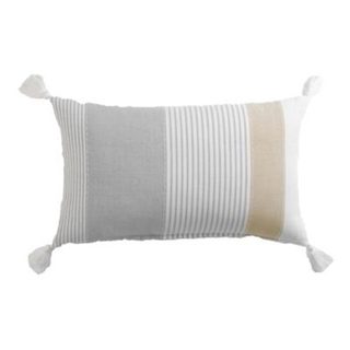 Coussin déhoussable à pompons 30 x 50 cm Coton imprimé ILLIADE