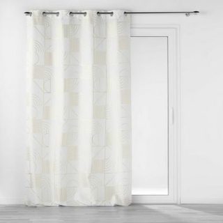 Rideau a oeillets 140 x 260 cm polyester imprime metallise lineor Blanc/or