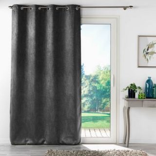 Rideau à œillets 135 x 280 cm occultant velours frappé Mélodie grande hauteur Anthracite