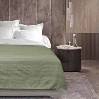 Plaid enroulable 220x240 cm Polycoton Lucile Sauge avec fermeture boutons