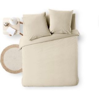 Parure de Lit 3 Pièces 100% Coton Fils Teints Meline beige 260 x 240 cm