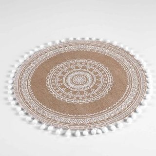 Set de table rond en jute avec pompons (Blanc)