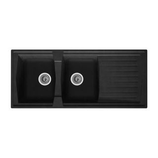 STRADOUR Evier cuisine a encastrer 2 bacs + 1 egouttoir Arena - Resine - 116 x 50 cm - Noir