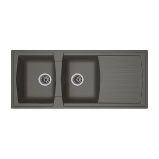 STRADOUR Evier cuisine a encastrer 2 bacs + 1 egouttoir Arena - Resine - 116 x 50 cm - Gris beton