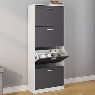 Meuble à chaussures 24 paires KLARK blanc 4 portes gris clair