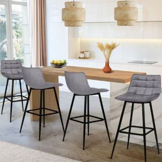 Lot de 4 tabourets de bar MADY en velours gris clair