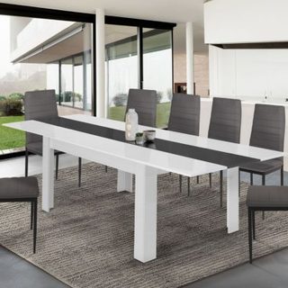 Table à manger extensible rectangle GEORGIA 6-10 personnes blanche et grise 140-220 x 90 cm