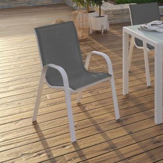 Lot de 4 chaises de jardin LYMA métal et textilène empilables blanc et gris