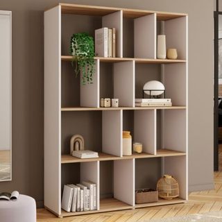 Etagère bibliothèque JENA 4 niveaux blanc et effet bois 143 cm