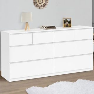 Commode 8 tiroirs TOMI 160 cm bois blanc