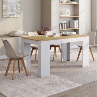 Table console extensible ORLANDO 6 personnes 140 cm bois blanc et façon hêtre