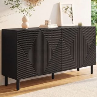 Buffet 160 cm HIMARA 4 portes lattes géométriques bois noir