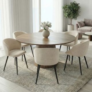 Lot de 6 chaises KIRA en velours crème pour salle à manger