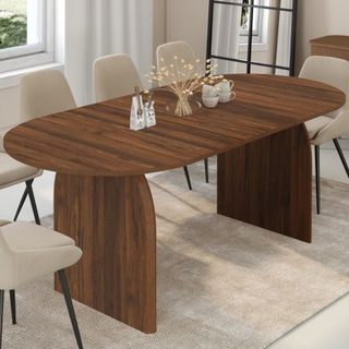 Table à manger extensible japandi ovale EDITH 6-10 personnes effet noyer 160 - 200 cm