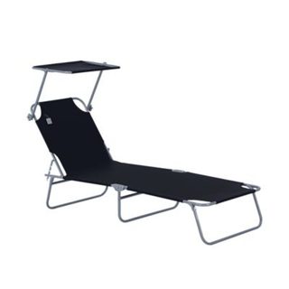 Transat bain de soleil pliable grand confort dossier et pare-soleil réglable multi-positions noir