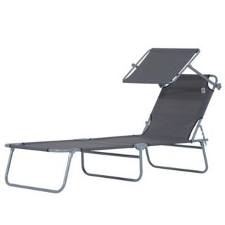 Transat bain de soleil pliable grand confort dossier et pare-soleil réglable multi-positions gris