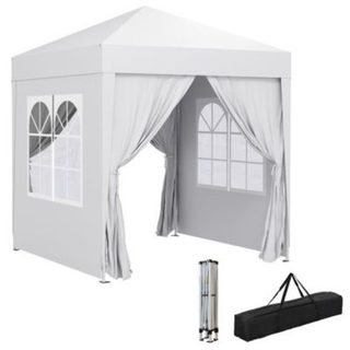 Tonnelle de jardin tente pliante barnum pop-up 2 x 2 m 4 parois latérales amovibles 2 fenêtres sac de transport blanc