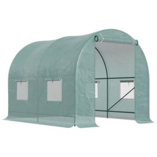 Serre de jardin tunnel 5 m² dim. 2,45 x 2 x 1,98 m acier renforcé dia. 1,8 cm PE haute densité vert