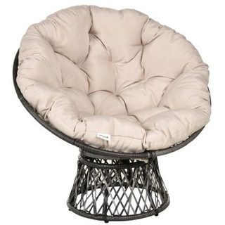 Fauteuil rond de jardin fauteuil papasan pivotant grand confort dia.97 x 90H cm grand coussin polyester résine tressée crème
