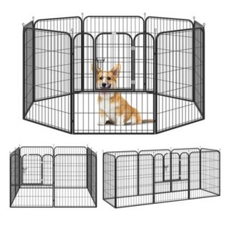 Luxe parc enclos modulable pour chien 8 panneaux porte verrouillable acier époxy noir