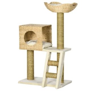 Arbre à chat style cosy chic griffoirs quenouille échelle niche panier 2 coussins inclus peluche courte haute densité crème beige