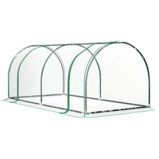 Serre de jardin tunnel serre à tomates dim. 2L x 1l x 0,8H m 2 portes zippées bâche PVC transparent acier époxy vert