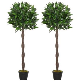 Lauriers artificiels topiaires 1,2H m - lot de 2 lauriers boules - 741 feuilles réalistes par pied - tronc liane - pot inclus