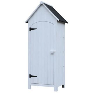 Armoire abri de jardin 3 étagères porte loquet toit pente bitumé dim. 77L x 54l x 179H cm bois sapin pré-huilé blanc