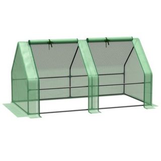 Mini serre de jardin serre à tomates 180L x 90l x 90H cm acier PE haute densité 140 g/m² 2 fenêtres avec zip enroulables