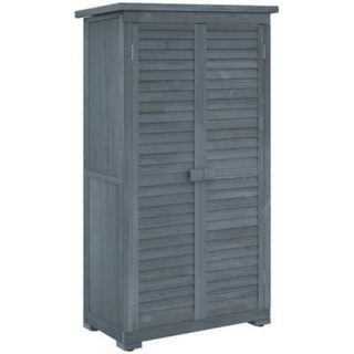 Armoire de jardin abri jardin sur pied 2 étagères portes persiennes toit bitumé étanche bois sapin pré-huilé gris