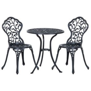 Ensemble salon de jardin 2 places avec table ronde style rétro fonte alu noir