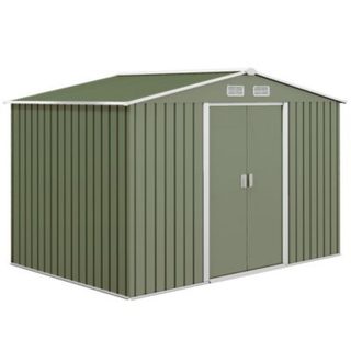 Abri de jardin - cabanon double porte coulissante - fondation incluse - dim. 277 x 191 x 192 cm - tôle d'acier ondulée vert clair