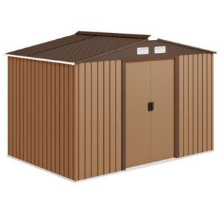 Abri de jardin - cabanon double porte coulissante - fondation incluse - 277L x 191l x 192H cm - tôle d'acier ondulée terracotta