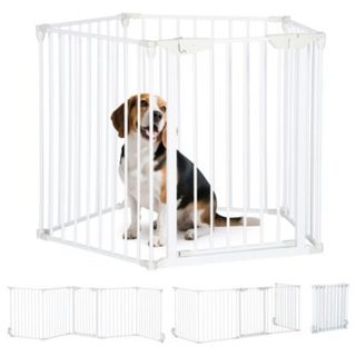 Barrière de sécurité parc enclos chien modulable pliable porte verrouillable intégrée 5 panneaux métal 300L max. x 74,5H cm