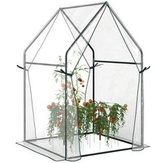 Serre de jardin balcon terrasse serre pour tomates 0,9L x 0,9l x 1,45H m double porte acier PVC transparent vert