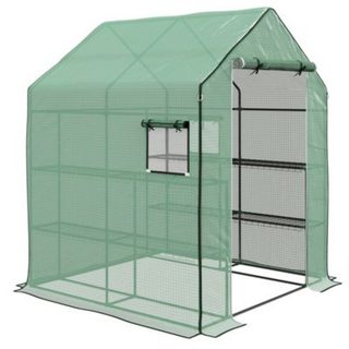 Serre de jardin 6 tablettes dim. 1,4L x 0,73l x 1,9H m porte déroulante fenêtres acier PE haute densité vert