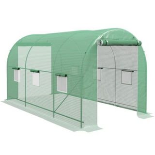 Serre de jardin tunnel surface sol 8 m² 4L x 2l x 2,05H m châssis tubulaire renforcé porte zippée 6 fenêtres enroulables vert