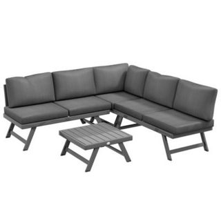 Ensemble salon de jardin d'angle 5 places style contemporain avec table basse coussins acier alu gris