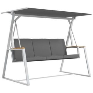 Balancelle de jardin design 3 places toit inclinaison réglable matelas fourni acier blanc tissu gris foncé