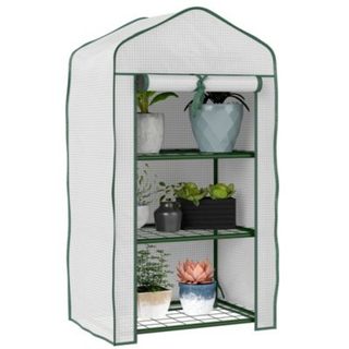 Serre de jardin balcon 3 niveaux métal thermolaqué vert PE blanc