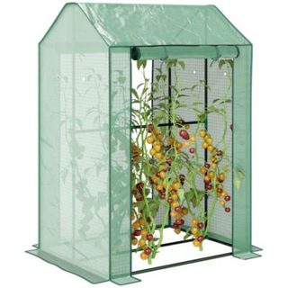 Serre de jardin avec 2 espaces et 2 portes enroulables - 0,8 m² Serre à tomates dim. 1L x 0,8l x 1,5H m, Acier et PE haute densité