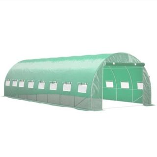 Serre tunnel 24m² dim. 8L x 3l x 2H m - 16 fenêtres, porte zippée - acier galvanisé PE haute densité vert