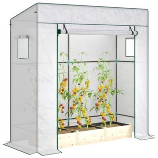 Serre de jardin murale serre adossée porte enroulable bâche PE renforcée 2 fenêtres 196L x 77l x 197/178H cm