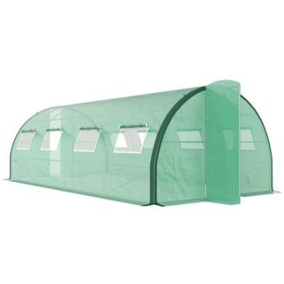 Serre de jardin tunnel 18 m² 8 fenêtres 2 portes articulées acier galvanisé PE haute densité vert