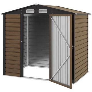 Abri de jardin cabanon dim. 190L x 131l x 188H cm porte verrouillable ventilations tôle acier ondulé marron