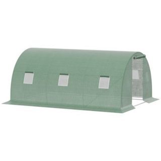 Serre tunnel 13,5 m² dim. 4,5 x 3 x 2 m - 6 fenêtres, porte zippée enroulable - acier galvanisé PE haute densité vert