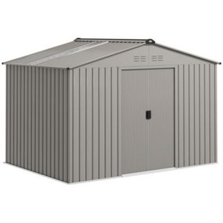 Abri de jardin 5,4 m² - cabanon double porte coulissante - fondation incluse - 277 x 195 x 192 cm - tôle d'acier ondulée gris