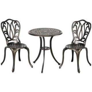 Ensemble salon de jardin 2 places avec table ronde style rétro fonte alu effet bronze antique