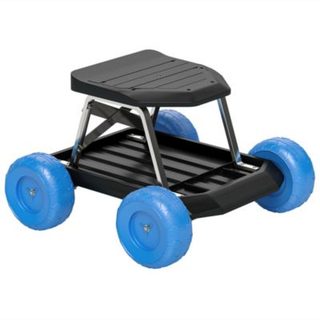 Tabouret de jardinage - siège de jardin sur roues - plateau à outils intégré - bleu noir